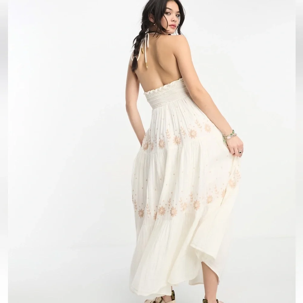 Free People Real Love Embroidered Bohemian Maxi Dress Size‎ M Summer Resort Boho - Picture 5 of 16